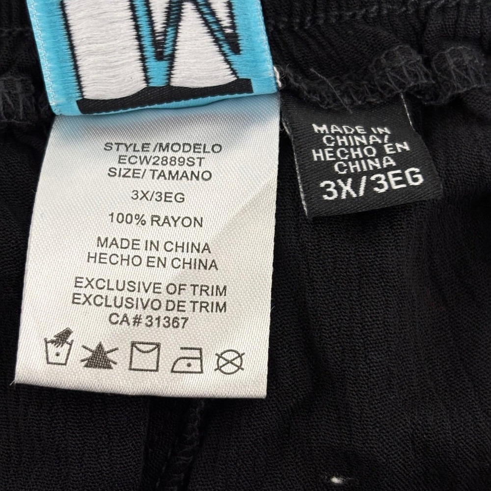 Wide Leg Black Lounge Pants 3X Elastic Waist Drawstring Crochet Side Detail - Picture 5 of 11